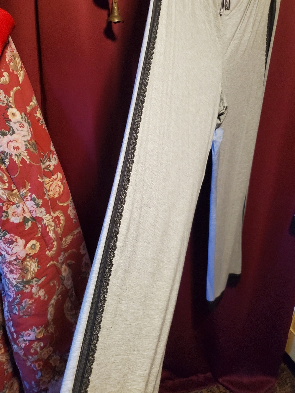 Victoria's Secret Gray & Black Two-Piece Pajama Set with Black Lace Accent Trim - Picture 5 of 11